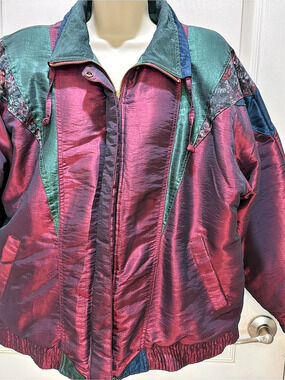 Vintage 80s/90s "Be In The Current Seen" Iridescent Colorblock Puffer Jacket wit
